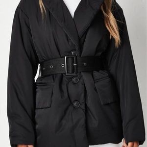 Black belted puffer jacket NWT